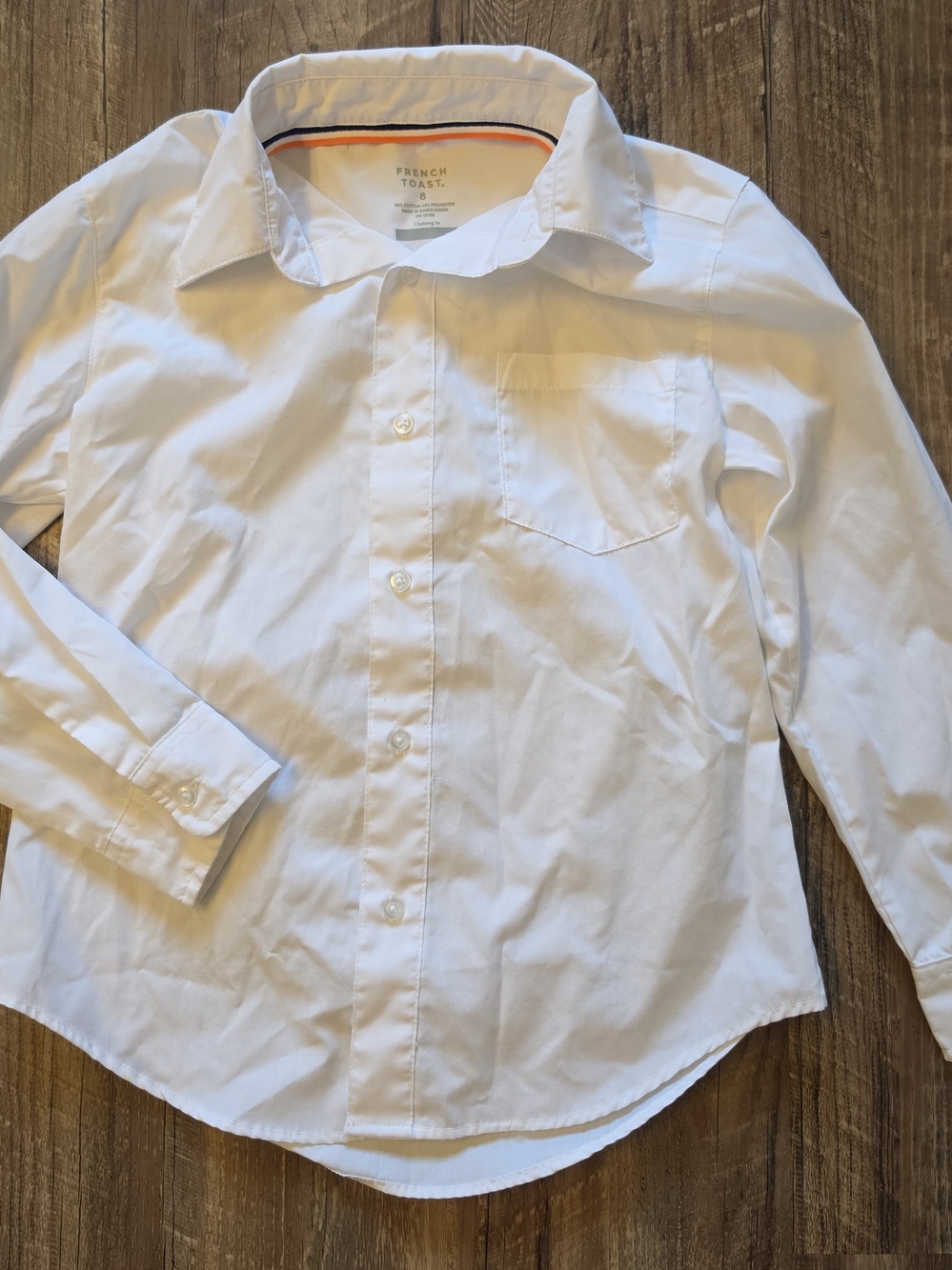 French Toast Boys Size 8 White Long Sleeve Button Down School Uniform Shirt